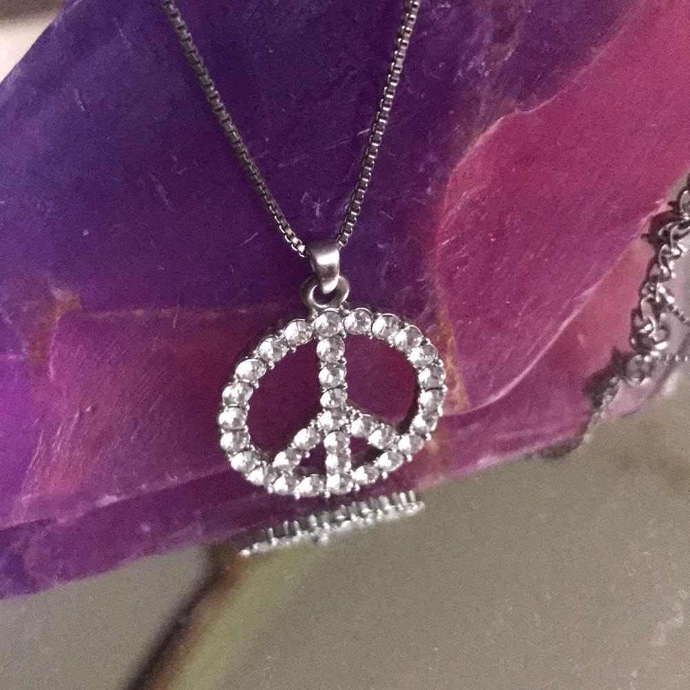THREE FOR $22 Peace Sign Rhinestone Necklace 🌸 - Picture 2 of 3